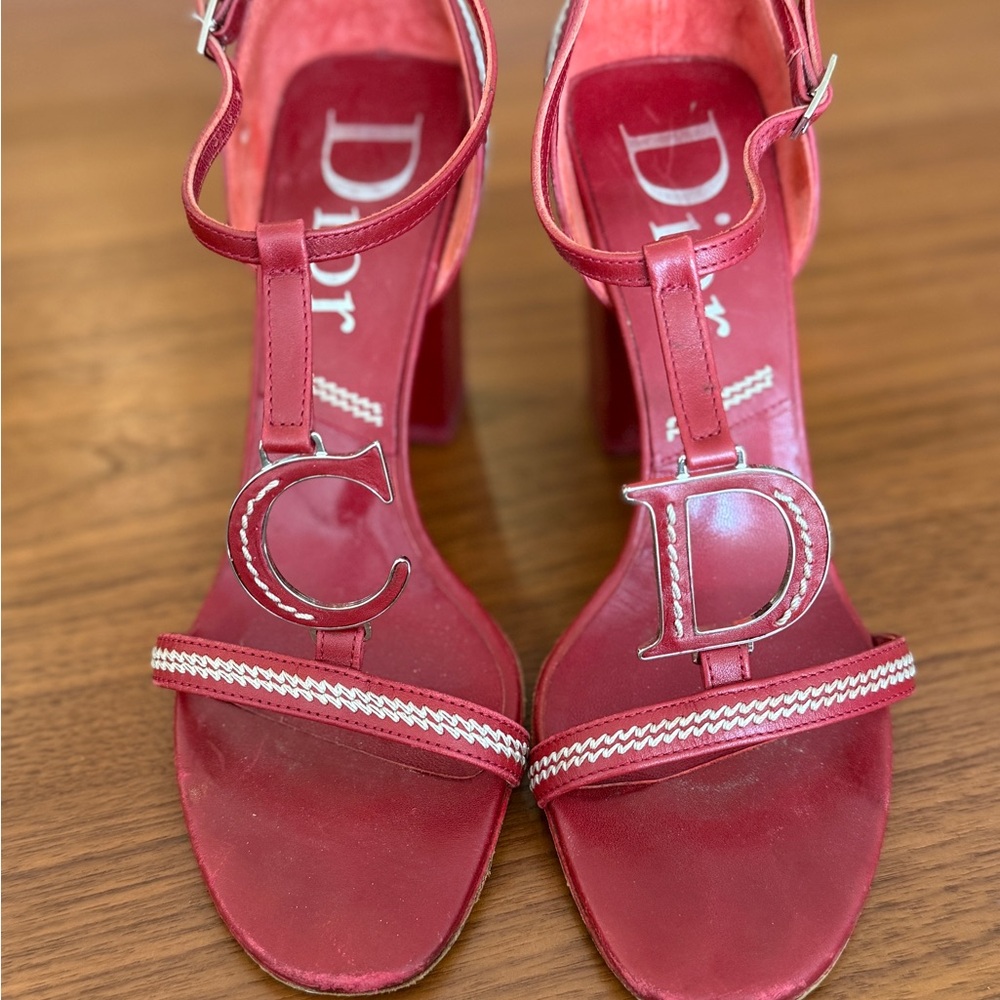 Dior Red Heels with Rhinestone Accents
